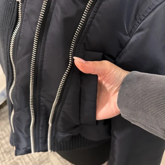 Zara Navy Zippered Pinstriped Bomber Jacket NWT - Picture 16 of 16